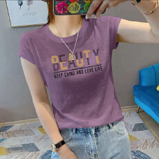 批发夏新款圆领<b class='q'>大码</b>竹节棉印花减龄短袖t恤女雪花棉简约亲肤透气上衣