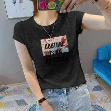 批发夏新款圆领<b class='q'>大码</b>竹节棉印花减龄短袖t恤女雪花棉简约亲肤透气上衣