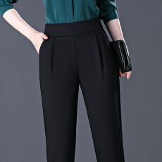 批发<b class='q'>哈伦裤</b>女2026夏季新款黑色高腰弹力西装裤夏韩版宽松显瘦妈妈裤子