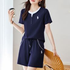 批发2026运动短袖短<b class='q'>裤</b>夏季<b class='q'>新款</b>藏青色撞色设计感显瘦百搭休闲减龄套<b class='q'>装</b>