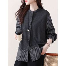 批发网红大码女装韩版设计感假两件拼接<b class='q'>长袖</b>衬衫夏季新款胖mm显瘦上衣