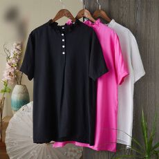 批发新款夏季女装复古<b class='q'>外贸</b>宽松显瘦刺绣文艺<b class='q'>大码</b>衬衫棉麻重工上衣纯色