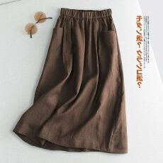 批发200斤外贸日系剪标女<b class='q'>连衣裙</b>文艺高腰大码a字裙纯色休闲棉麻半身裙