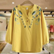 批发胖mm大码女装新款春秋民族风<b class='q'>衬衫</b>复古宽松时尚纯棉刺绣长袖上衣