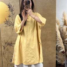 批发2026新中式女装夏装新款复古立领盘扣七分袖<b class='q'>衬衫</b>女棉麻中长款上衣
