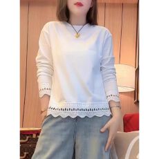 批发高级感镂空蕾丝<b class='q'>打底衫</b>女装春季2026新款白色上衣<b class='q'>宽松</b>长袖t恤女士