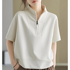 批发女士短袖t恤半拉链爆款上衣2026夏季新款微胖mm宽松显瘦百搭<b class='q'>卫衣</b>