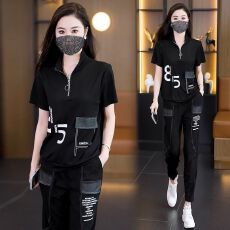 批发大码套装女夏季2026新款潮牌运动拼接显瘦时尚减龄休闲运动两件套