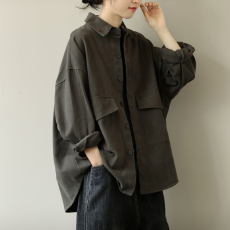 批发<b class='q'>外贸</b>出口尾单剪标复古宽松大口袋衬衫外套春秋款休闲长袖<b class='q'>开衫</b>上衣