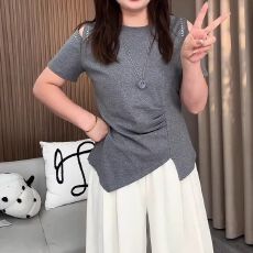 批发大码2026夏季新款韩版不规则设计露肩修身显瘦短袖T恤女洋气上衣