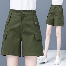 批发胖mm大码纯棉<b class='q'>夏季</b>薄款工<b class='q'>装</b>直筒女士<b class='q'>裤</b>子高腰外穿阔腿短<b class='q'>裤</b>休闲中<b class='q'>裤</b>