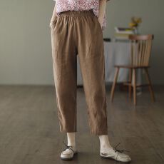 批发2026夏季薄款棉麻休闲八分裤松紧腰纯色百搭小脚裤高腰显瘦<b class='q'>哈伦</b>裤