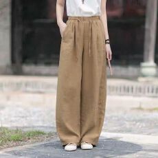 批发太极复古裤女2026夏季宽松阔腿裤气质棉麻系绳长款砂洗百搭直筒裤