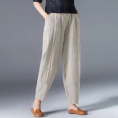 批发纯棉新款棉麻休闲裤女2026夏季大码韩版宽松<b class='q'>哈伦</b>裤高腰显瘦九分裤