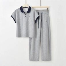 批发夏季翻领拼色2026<b class='q'>新款</b>时尚休闲<b class='q'>运动服</b>套装女洋气显瘦短袖两件套潮