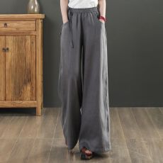 批发纯色女<b class='q'>装</b><b class='q'>大码</b>复古棉麻阔腿宽松新款夏季长<b class='q'>裤</b>文艺松紧棉麻休闲<b class='q'>裤</b>子
