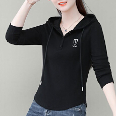 批发大码<b class='q'>纯棉</b>时尚长袖<b class='q'>T</b><b class='q'>恤</b>女2026春秋新款小个子连帽洋气百搭打底上衣