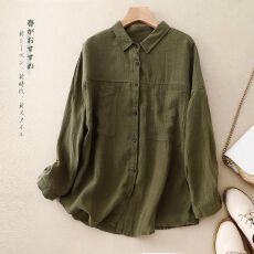 批发翻领棉麻衬衫女士2026春秋新款<b class='q'>妈妈</b>宽松遮肚高端棉麻长袖开衫上衣