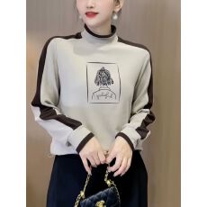 批发德绒半高领长袖上衣女秋冬新款洋气撞色时尚<b class='q'>妈妈</b>宽松显瘦打底衫潮