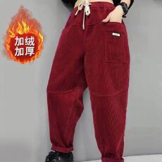 批发2026<b class='q'>冬</b>季新款灯芯绒加绒加厚哈伦裤贴标时尚长裤松紧腰宽松百搭潮