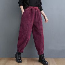 批发加绒/不加绒 <b class='q'>大码</b>胖MM牡丹裤女裤灯芯绒紫色哈伦萝卜裤子秋冬新款
