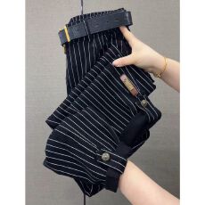 批发韩版<b class='q'>大码</b>高弹力休闲女裤秋季爆款高腰挽脚抗皱条纹潮流九分老爹裤