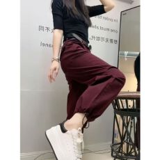 批发2026秋新款<b class='q'>哈伦裤</b>女工装弹力弯刀裤宽松显瘦阔腿裤高腰九分休闲裤