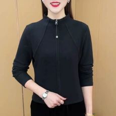 批发2026气质妈妈装<b class='q'>打底衫</b>冬季百搭拉链开衫长袖减龄时尚洋气小衫女潮