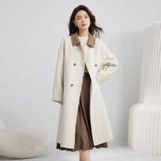 批发韩系小众设计感撞色气质女神范大衣女秋冬<b class='q'>新款</b>撞色赫本风毛呢外套