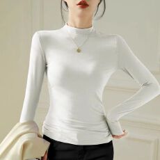 批发白色半高领长袖打底衫女士<b class='q'>秋</b>冬季澳绒高级感修身显瘦内搭针织上衣