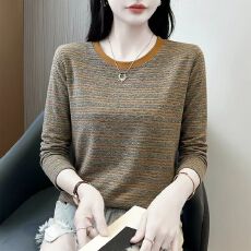批发后包纯棉爆款韩版高级感条纹正肩长袖T恤女2026秋季新款打底上衣