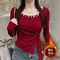 批发德绒韩系不规则百搭下摆绑带上衣修身显瘦2026年<b class='q'>秋</b>冬保暖长袖T恤