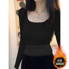 批发韩系正肩大方领长袖打底衫女<b class='q'>秋</b>冬澳绒高级感修身显瘦内搭针织上衣