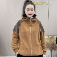 批发重工大码澳粒绒卫衣<b class='q'>女</b>2026新款撞色立领连帽外套时尚洋气保暖<b class='q'>开衫</b>