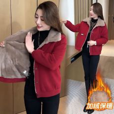 批发灯芯绒外套女冬季加绒保暖加厚百搭时尚减龄宽松显瘦遮肚子<b class='q'>妈妈</b><b class='q'>装</b>