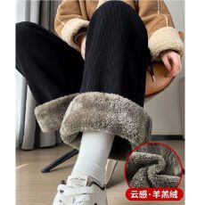 批发加绒/不加绒 羊羔绒灯芯绒阔腿女秋冬微胖<b class='q'>大码</b><b class='q'>特</b>厚雪尼尔直筒裤女