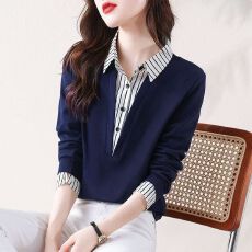 批发<b class='q'>韩版</b>时尚假两件长袖<b class='q'>衬衫</b>女2026秋新款洋气大码上衣<b class='q'>T</b><b class='q'>恤</b>外穿打底衫