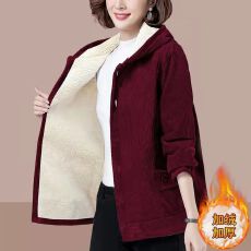 批发秋冬新款灯芯绒女士外套加绒加厚北极绒休闲宽松显瘦<b class='q'>中老年</b><b class='q'>妈妈</b>装