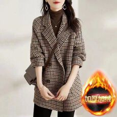 批发加绒韩版千鸟格毛呢外套女2026新款淑女慵懒风宽松显瘦<b class='q'>休闲</b>大衣潮