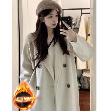 批发高级感毛呢外套女新款秋冬季韩版小个子中长款呢子大衣加绒加厚潮