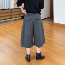 批发大码灰色毛呢<b class='q'>七分裤</b><b class='q'>女</b>秋冬款胖mm200斤宽松显瘦阔腿裤<b class='q'>百</b>搭休闲裤
