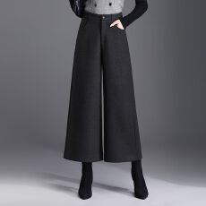 批发加厚毛呢<b class='q'>阔腿裤</b>女秋冬<b class='q'>新款</b>胖mm大码梨形身材高腰显瘦九分休闲<b class='q'>裤</b>子