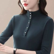 批发冬季双面德绒打底衫<b class='q'>女士</b>大码洋气时尚穿搭纽扣半开领上衣保暖百搭