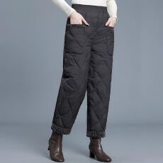 批发冬季外穿轻丝菱格棉裤女高腰松紧腰加厚保暖直筒裤宽松防寒棉裤子