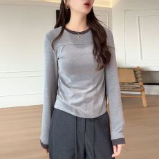 批发韩系气质修身正肩长袖t恤女装秋<b class='q'>大码</b>胖MM显瘦内搭打底衫百搭上衣