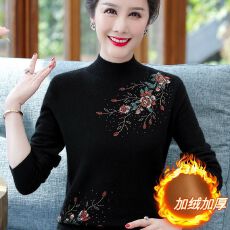 批发<b class='q'>妈妈装</b>2026年秋冬新款加绒加厚打底衫洋气女装半高领休闲打底上衣