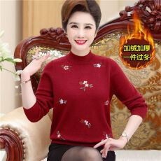 批发<b class='q'>中老年</b>妈妈秋装宽松大码上衣加绒加厚女装绣花套头轻薄休闲打底衫