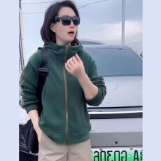 批发冬季澳粒绒帽拉链开衫卫衣女宽松休闲百搭简约落肩长袖外套上衣