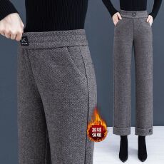 批发2026新款松紧腰直筒裤秋冬季高腰显瘦小个子百搭休闲女士裤子厚款
