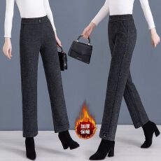 批发人字纹加绒裤子女加绒加厚秋冬新款2026高腰冬季显瘦宽松九分裤女